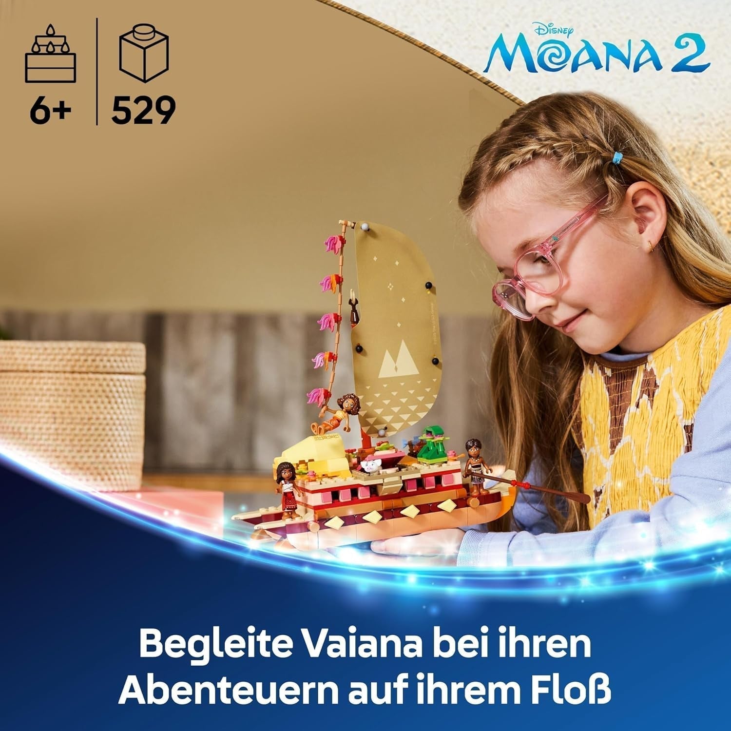 LEGO Ç€ Disney Moana 2: Moana's Adventure Raft - Leksaksbåt med segel, löstagbart däck, lägereld och 3 minidockor inklusive Loto och Moni - Present för tjejer 6+ och fans - 43270 Byggset Beuche den LEGO-Store