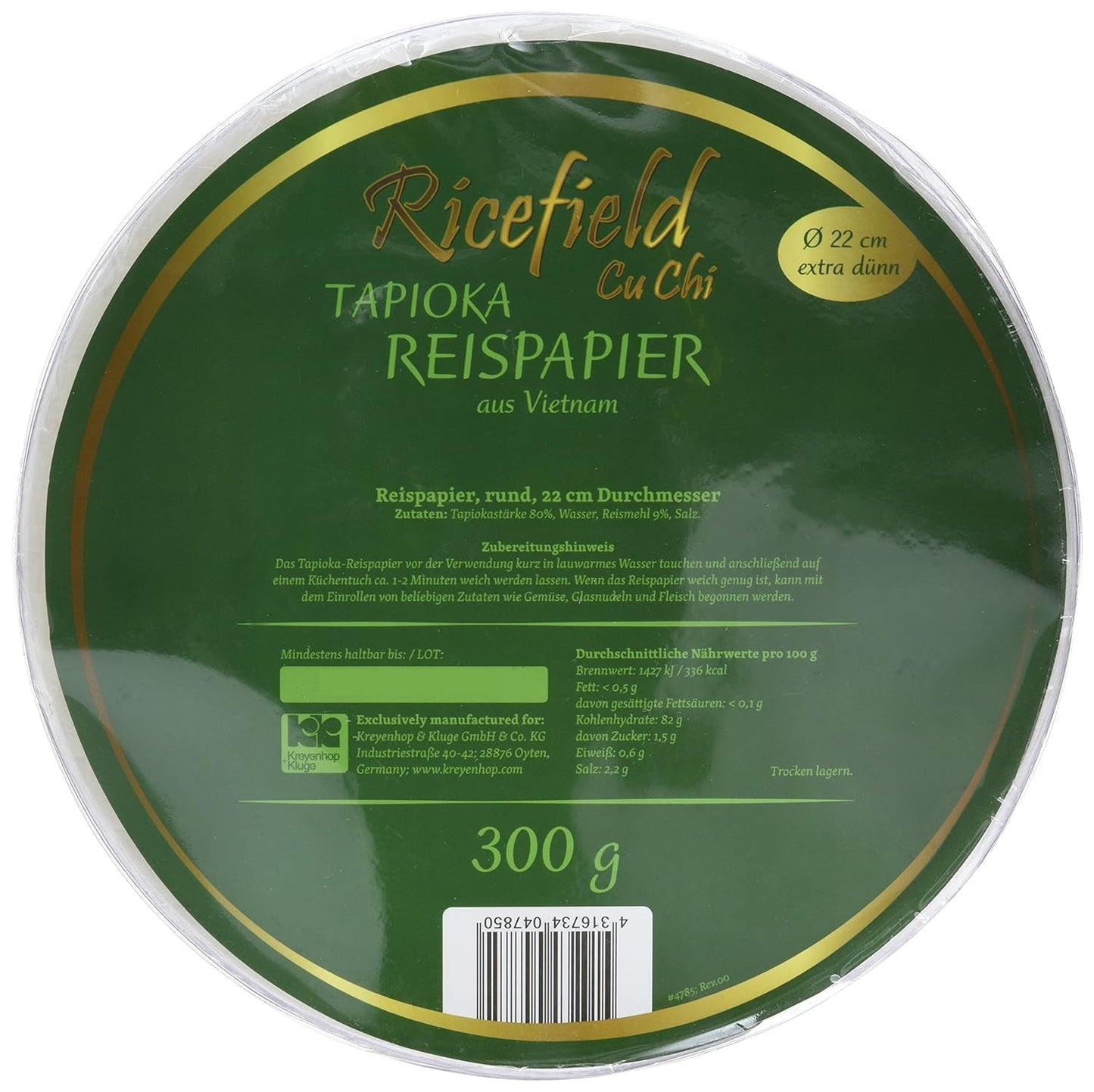 Ricefield Tapioka Rispapper Runt 22cm Premium Quality 300g