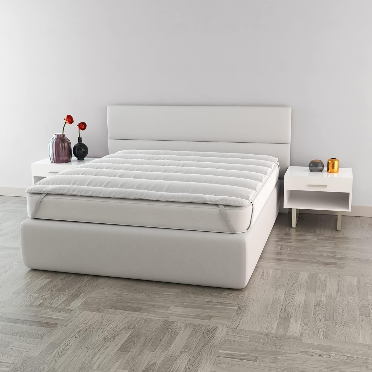 Italienska sängkläder Elegant quiltad topper, vita, dubbla täcken och täcken Naty Shop 160X195