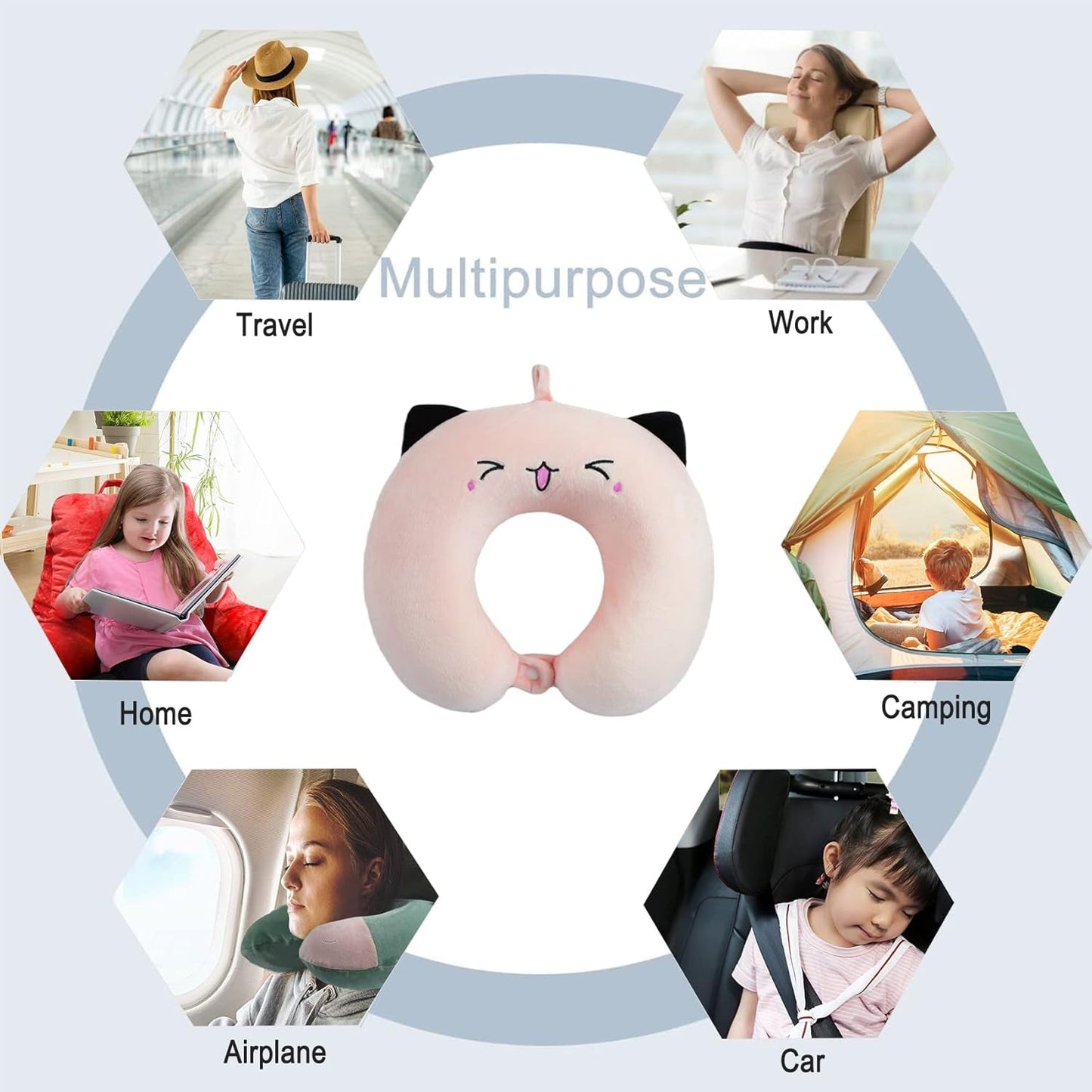Nackkudde Barn Nackkudde för Flygplan Bil Tåg Resor Vuxen Memory Foam Resekudde Söt djurmönster U-form Kudde Avtagbart överdrag (Pink2) Cervikala ortopediska kuddar Naty Shop