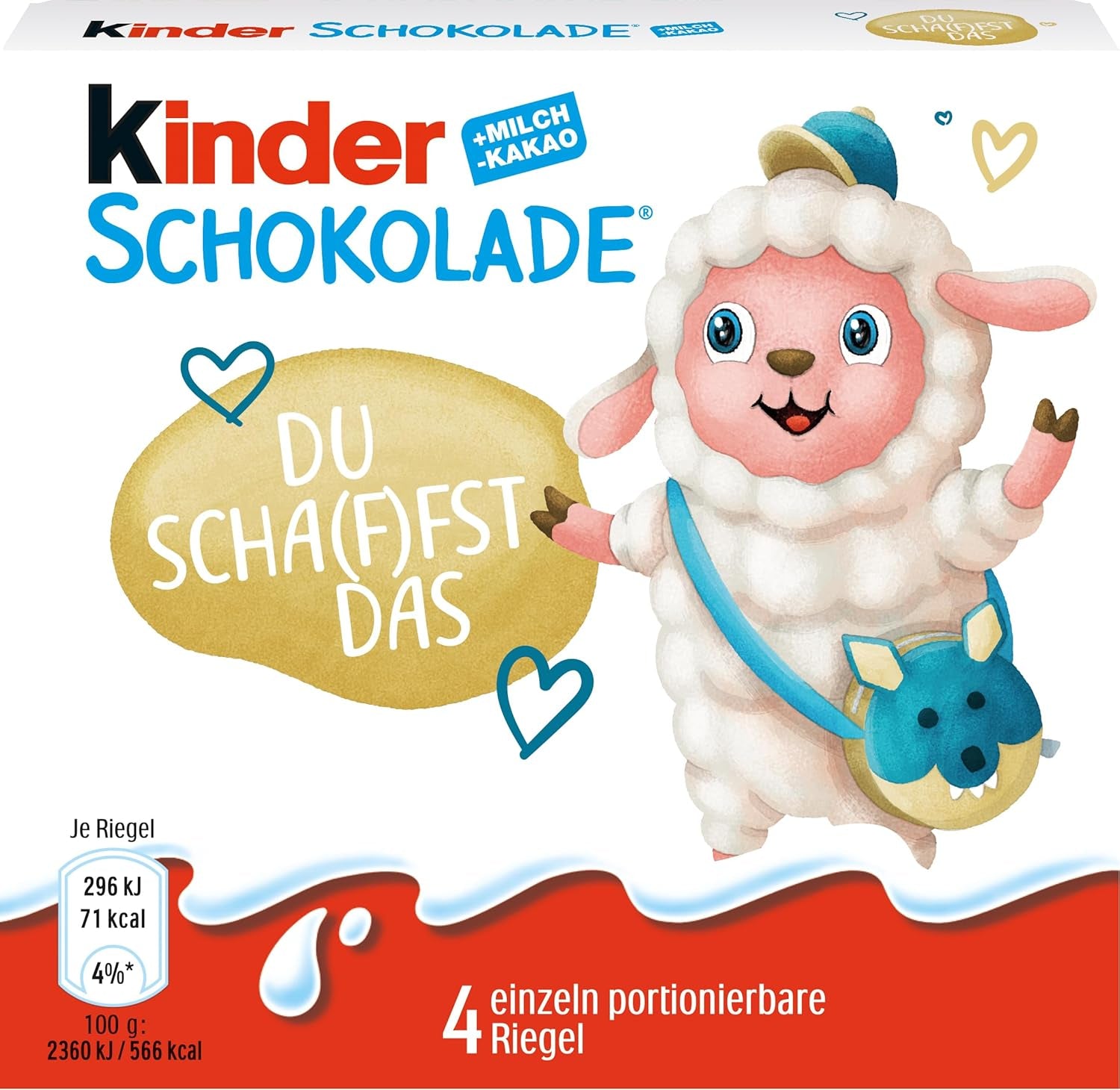 Kinderchoklad (20 x 50 g) - Alla hjärtans dag-present till honom och henne, karneval och fastelavnsgodis - Fyllda mjölkchokladkakor - 20 förpackningar med 4 individuella barer vardera