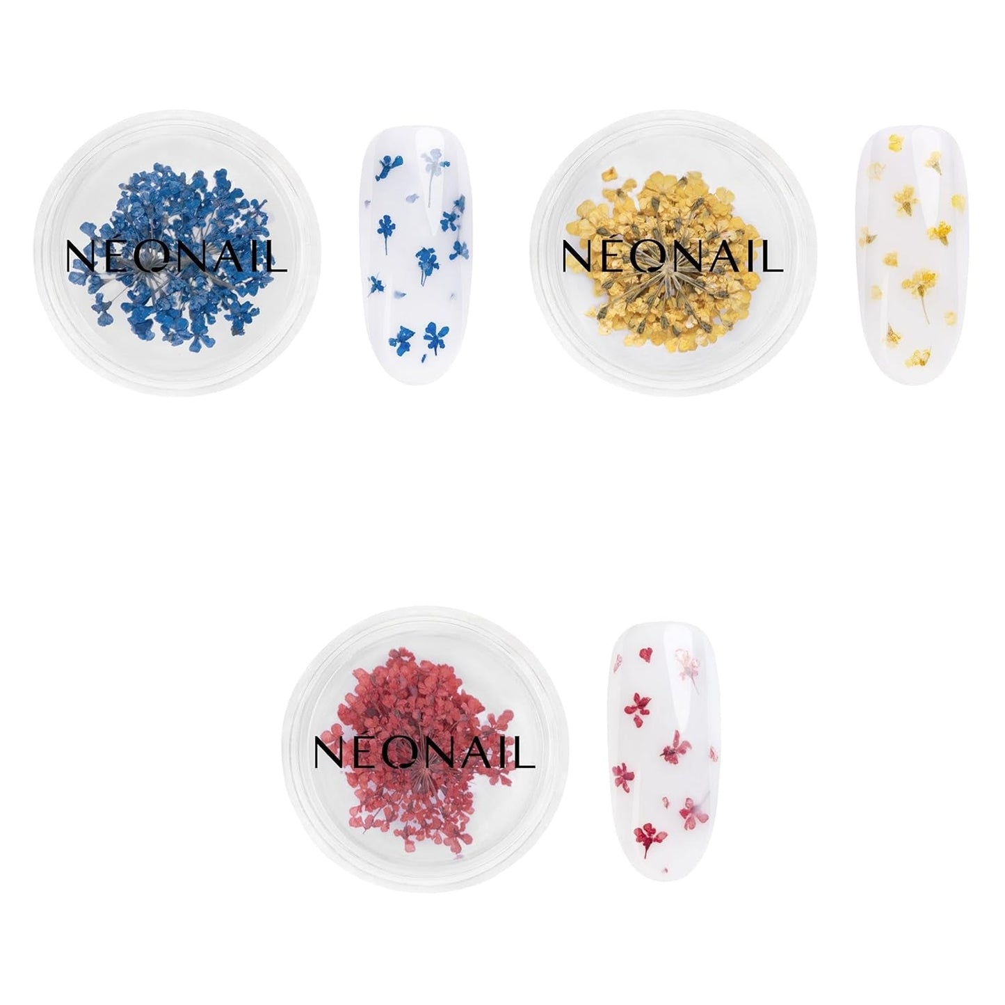 NÉONAIL Nail Art Flowers Set - Trockenblumen - Getrocknete Blumen - Nageldesign Zubehör - Nageldekorationen - Getrocknete Blüten - Nageldekoration - Gelnägel Zubehör - 3 Farben - Rosa, Lila, Orange
