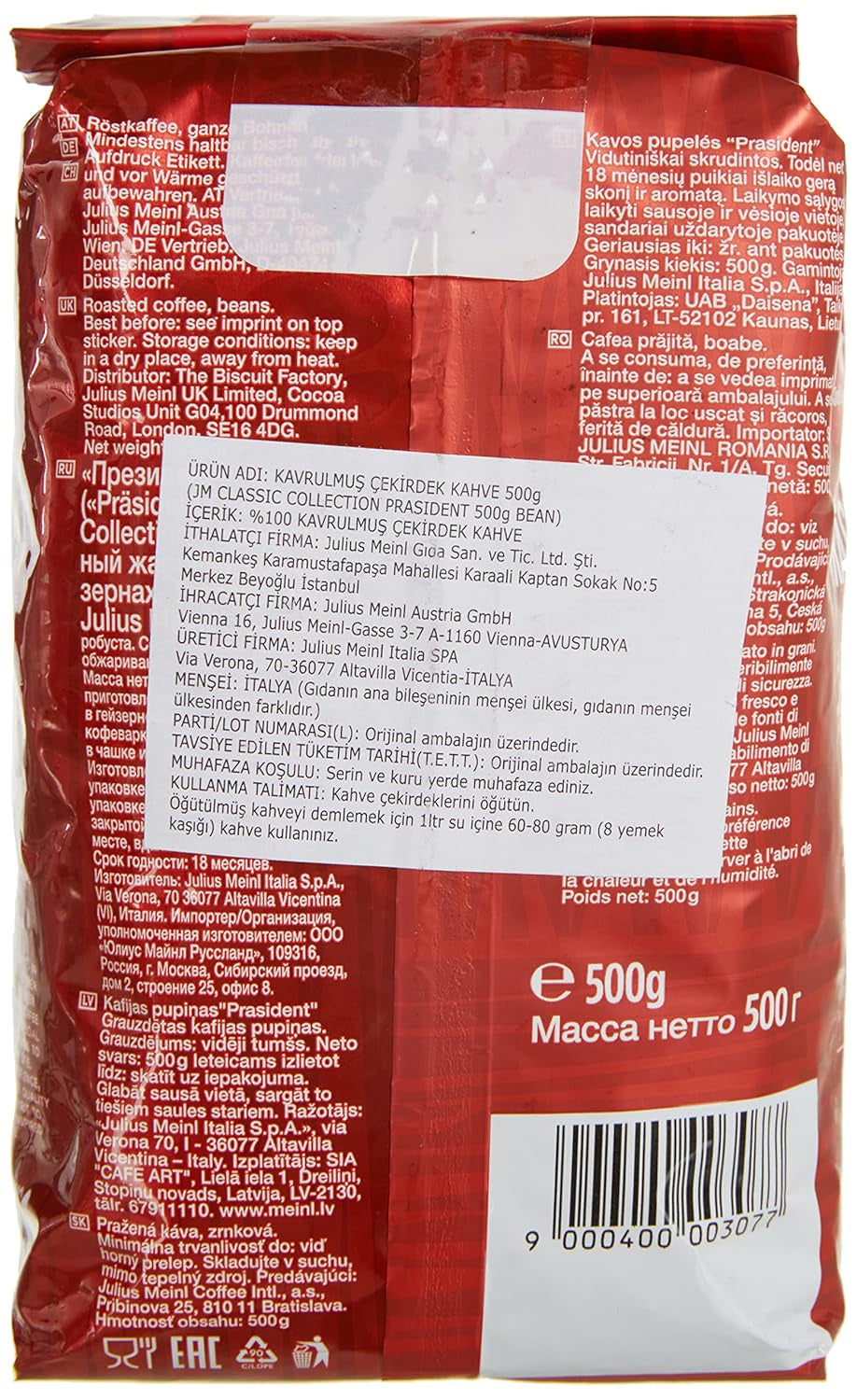 President Whole Beans paket med 2 (2 x 500 g)