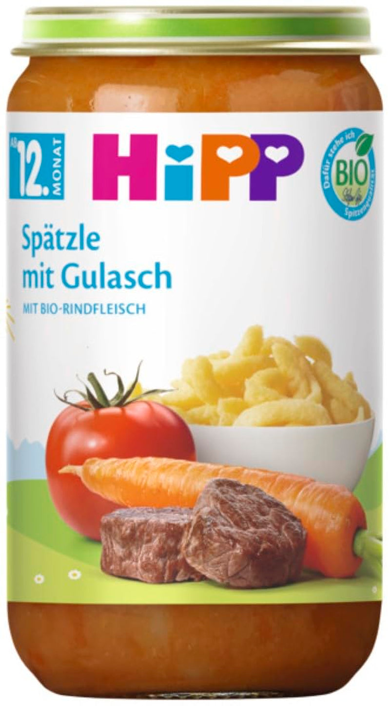 HiPP ekologiska måltider från 12 månader Spätzle med gulasch, 250g, förpackning om 6 (6x250g) Förpackningen kan variera