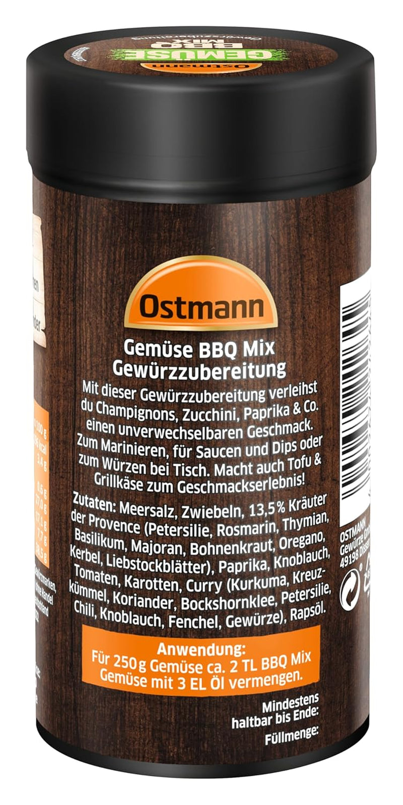 Ostmann Gewürze - Gemüse BBQ Mix | Gewürzzubereitung für Gemüse | Mediterrane Kräuternote für Grillgemüse, Tofu und Co. | 120 g i en sil