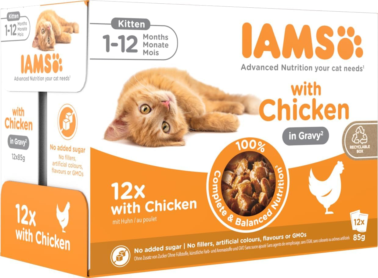 IAMS Delights Kitten Nassfutter - Multipack Katzenfutter med Hunn i sås, högkvalitativ Futter für Junior Kätzchen av 1-12 Monate, 12 x 85 g