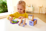 Hape babyrum - dockrumsset i trä, möbler för babydockor, tillbehör till dockskåp för småbarn, babyrum i miniatyr med gunga och tillbehör, rollspel för 3 år
