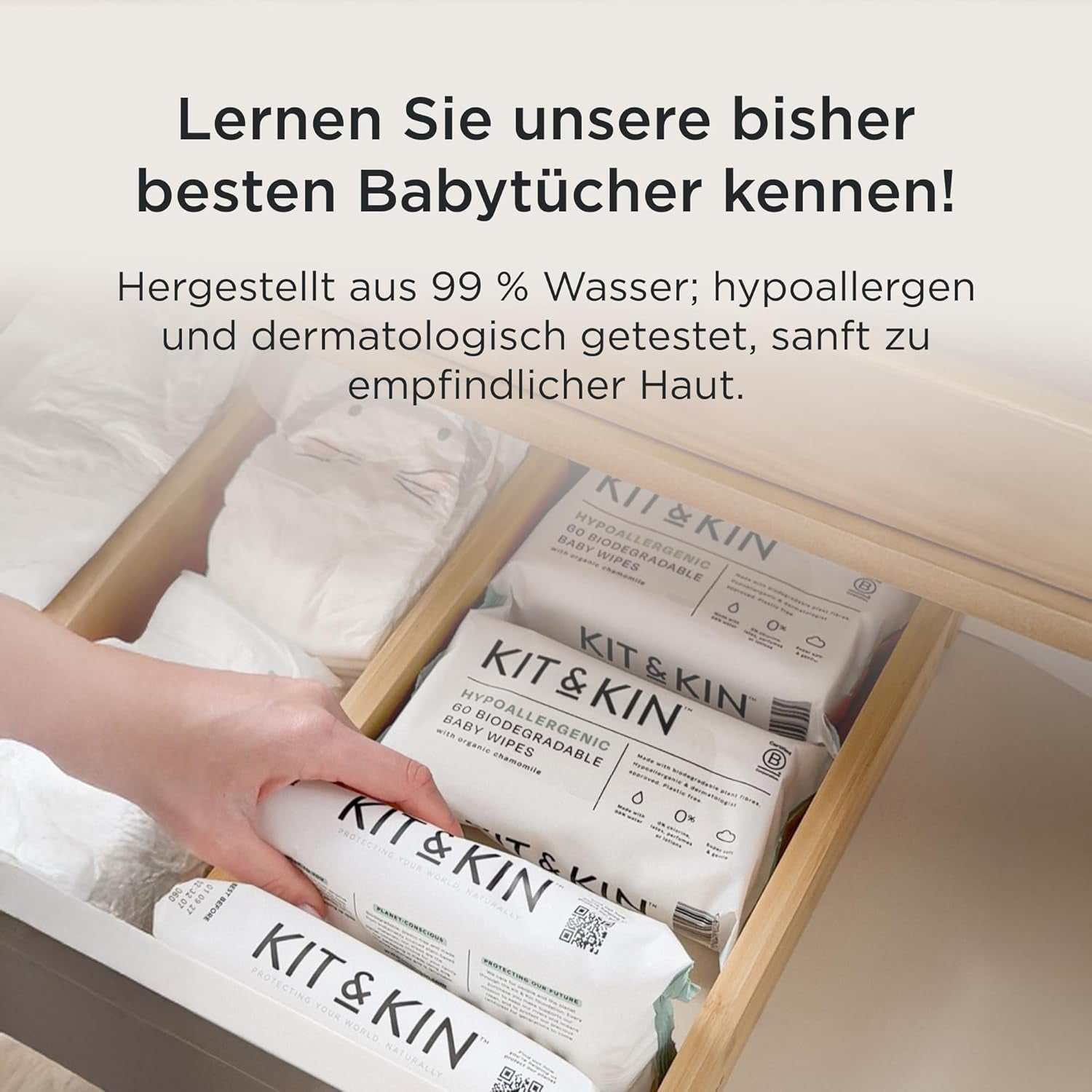 Kit & Kin Premium blöjor, storlek 4 (9-14 kg), 128 antal, växtbaserade och allergivänliga, tillförlitligt läckskydd, vegan och grymhetsfri