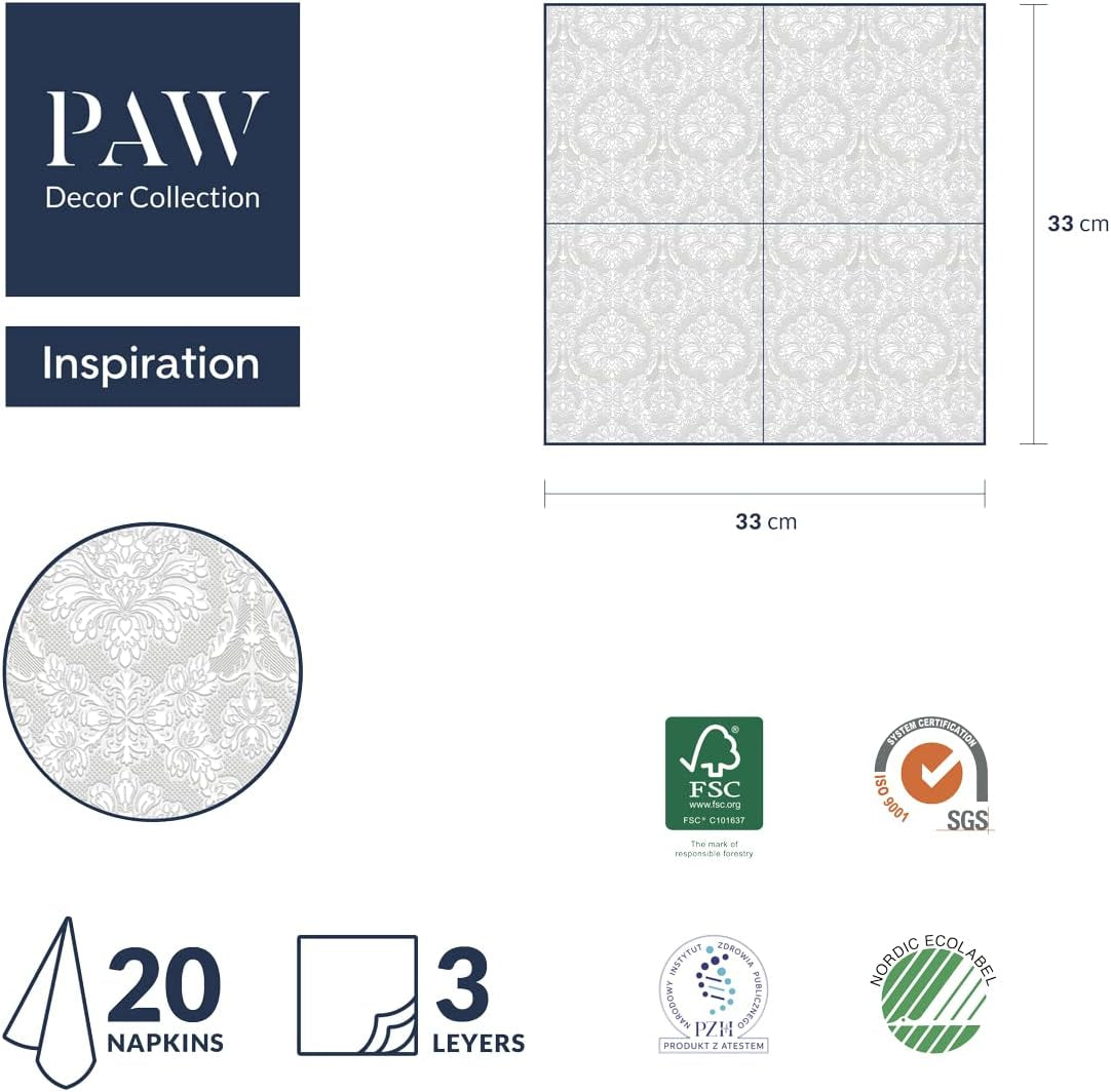 PAW - 3-lagers servetter (33 X 33 Cm) I 20 delar I Perfekt för födelsedagar, fester, bröllop, nattvard och helgdagar I Färgade pappersservetter - speciella tillfällen, prydnadsföremål I Inspiration Classic (guld)