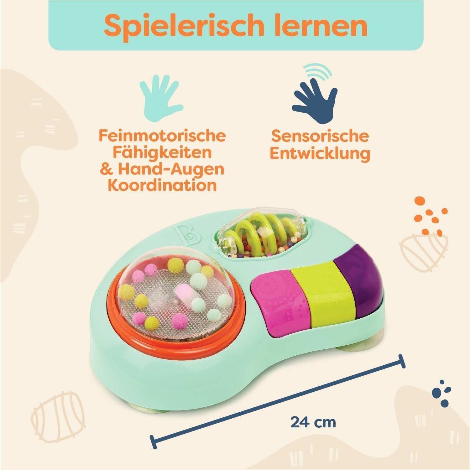 B. leksaker - Barnleksak för barnstol - Sugkoppsleksak med musik, ljus, ljud - Sensorisk leksak - Motorisk leksak för barn - från 6 månader - Whirly Pop Baby Toys Naty Shop