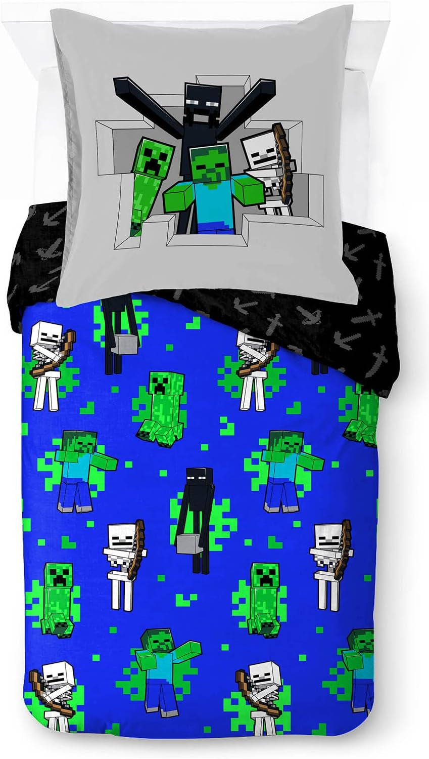 Sängkläder för barn, Disneyfigurer, 100 % bomull Sängkläder - barn Naty Shop Blue - Minecraft 135X200/80X80 (2 delar)