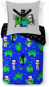 Sängkläder för barn, Disneyfigurer, 100 % bomull Sängkläder - barn Naty Shop Blue - Minecraft 135X200/80X80 (2 delar)