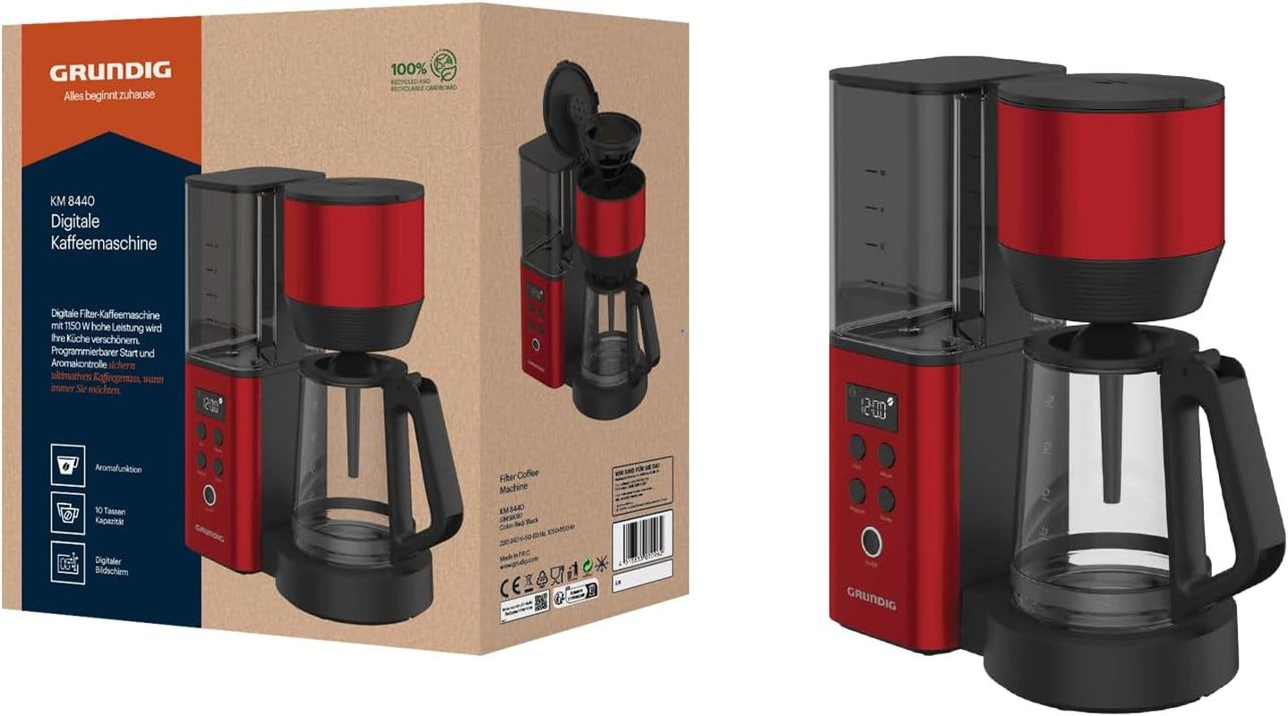 Digital espressomaskin med filter GRUNDIG KM8440, röd, 1000 W, 1,25 liter