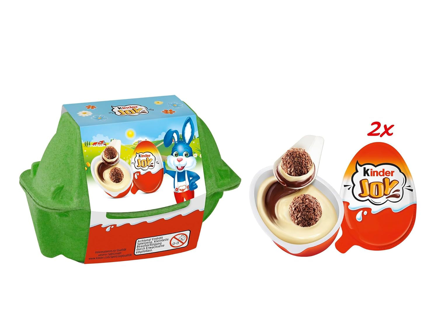 Kinder Joy-paket om 2 - Ena halvan med läcker mjölk- och kakaokräm och knapriga bollar, och den andra halvan med en stor överraskning - Påskchoklad, påskgodis - Påskpresent - 40g