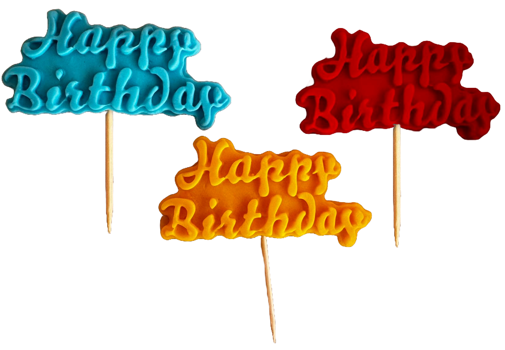 Set med 3 ätbara sockerpastadekorationer, Grattis på födelsedagen Sockerpastadekorationer Naty Shop