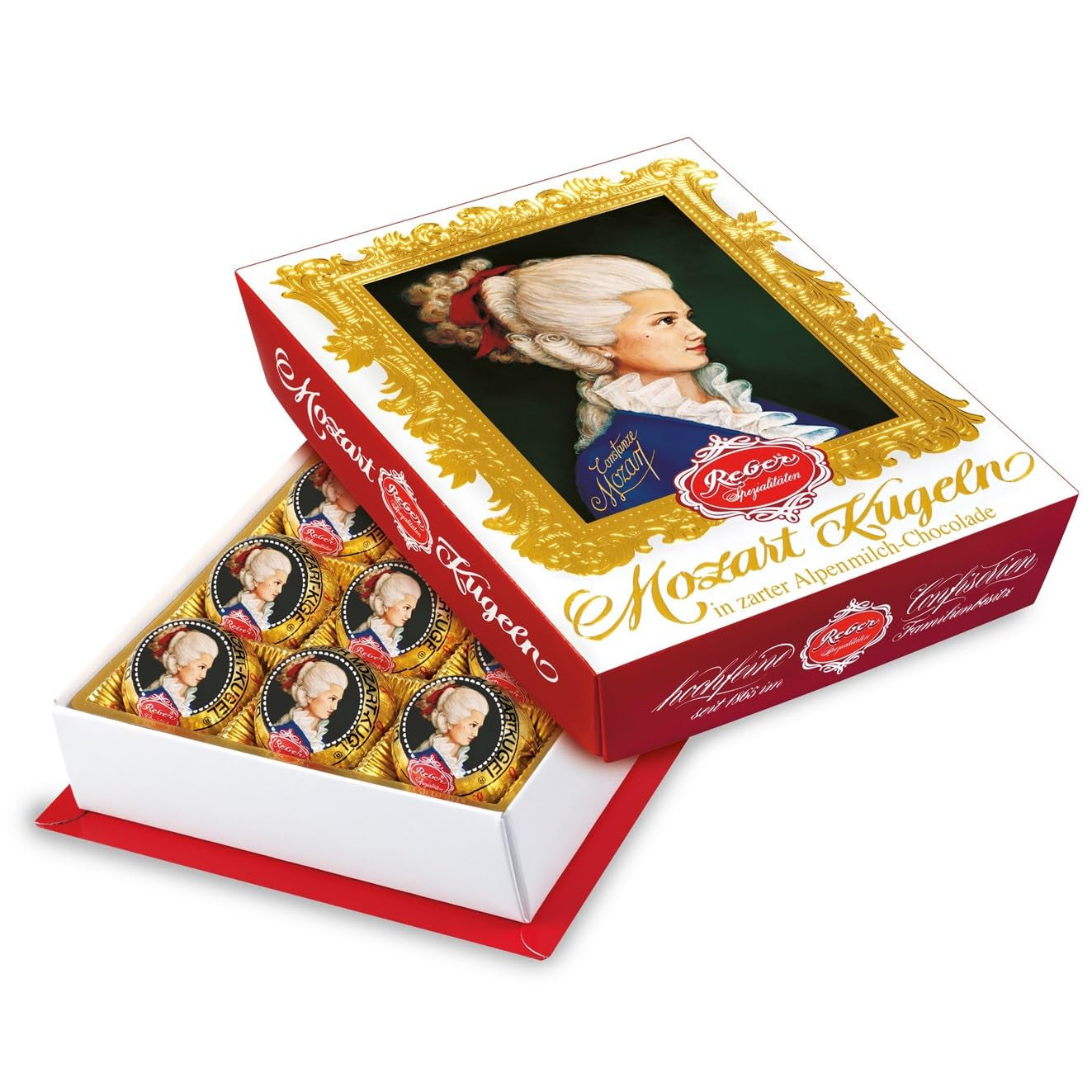 Reber Mozartkulor med mörk choklad, 6-pack med marsipan och nougat, vegansk - 1 x 120 g