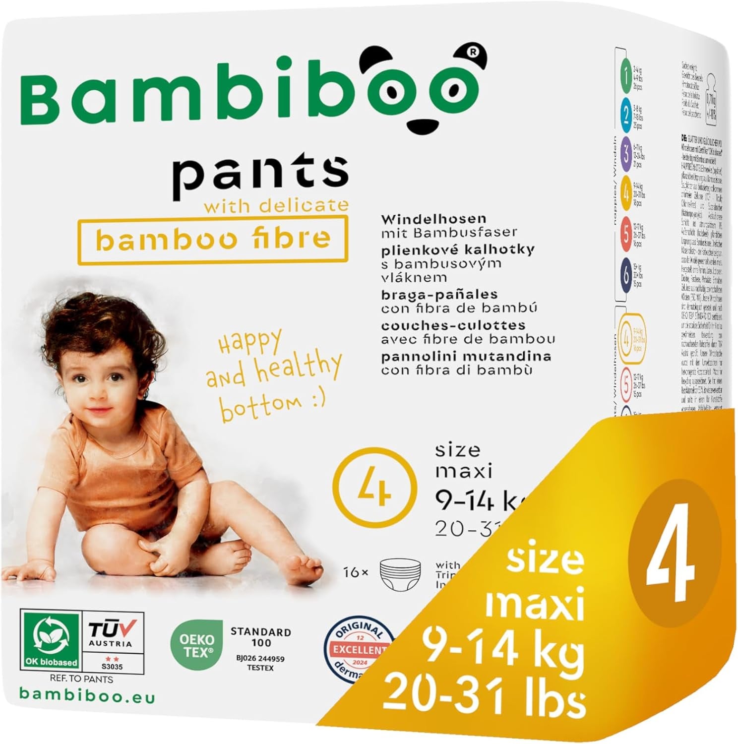 Bambiboo engångsblöjor, hudvänliga, fina bambufiber - Babyblöjtrosor - Engångsblöjöverdrag - Känsligt hudskydd - Mycket absorberande - Storlek 4 (Maxi), 16 stycken