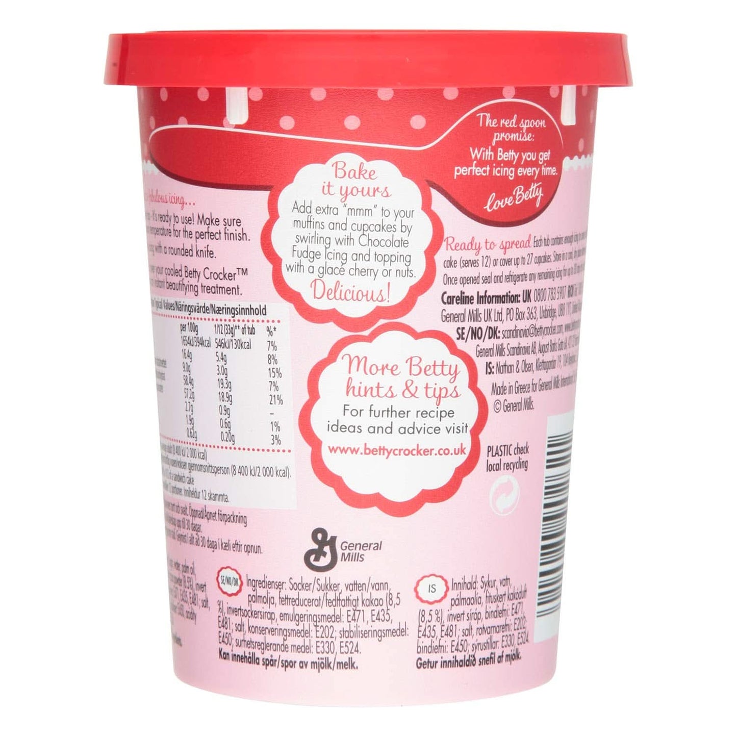 Betty Crocker, Tårtglasyr med choklad och kola, 400 grams glasyr och dekor Naty Shop