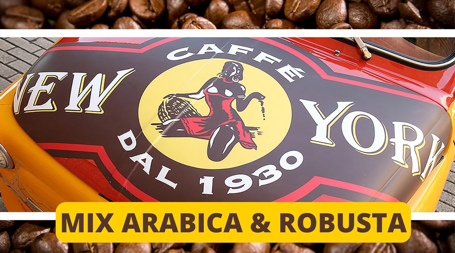 New York Coffee - EXTRA P - Kaffebönor, stark och avgörande smak, Arabica- och Robustabönor, för malning, italiensk espresso, barblandning - premiumkvalitet sedan 1930 - 1 kg, bönor