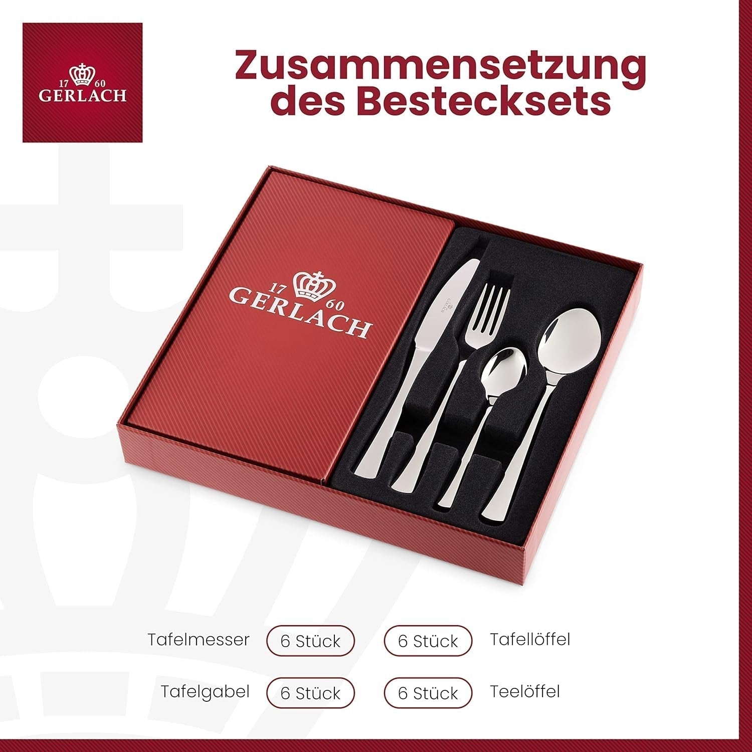 Gerlach 1760 Tunea Set, rostfritt stål bestick, 24 st, 6 personer Kitchen Naty Shop