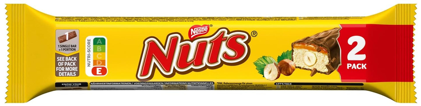 NESTLÉ Chocolate Bars 2Pack, klassikerna med hela hasselnötter och kola täckta med mjölkchoklad, förpackning om 24 (24 x 2 x 30g)