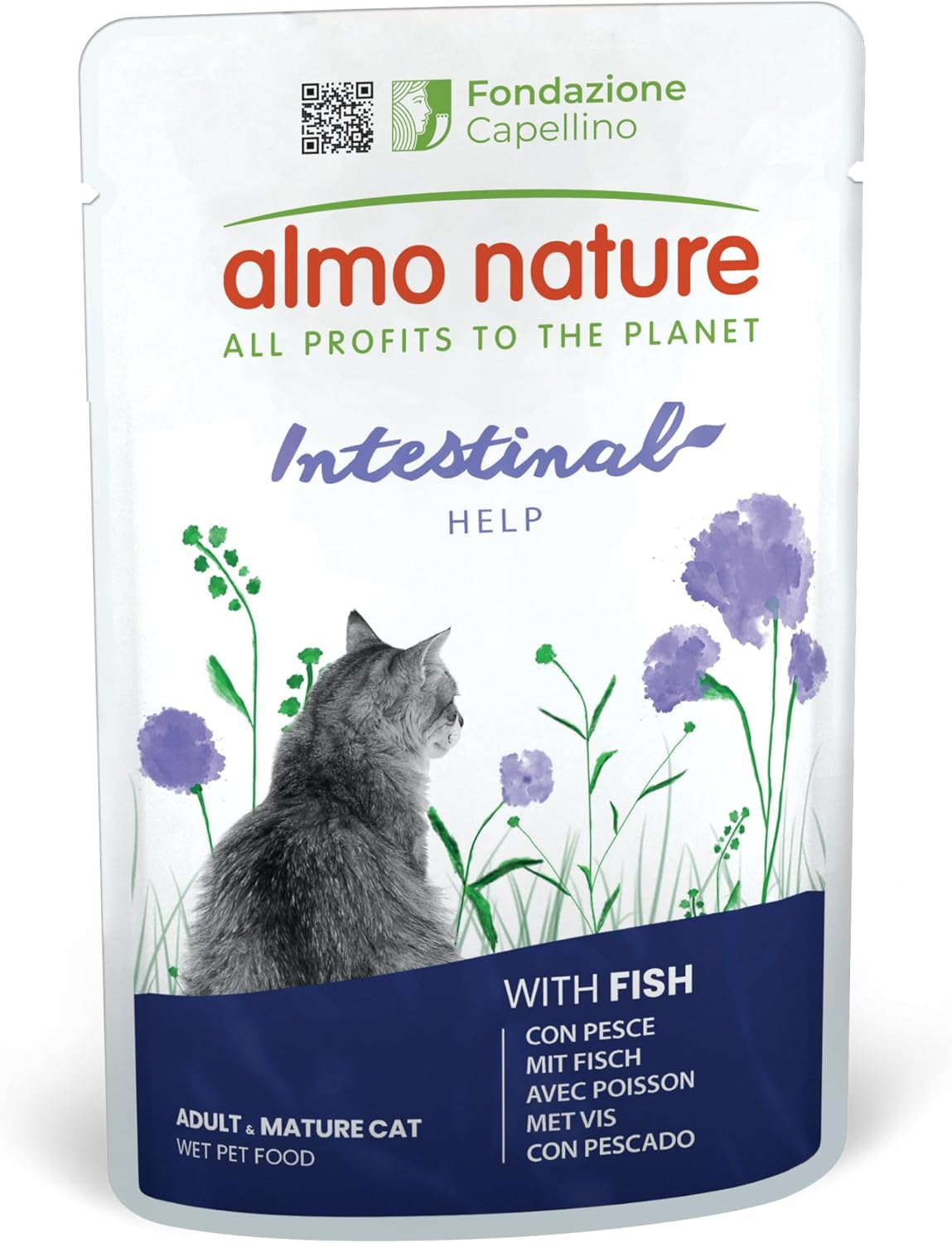 Almo Nature Functional - Tarmhjälp - Våtfoder för vuxna och mogna katter med känsliga tarmar - med fisk - stödjer mikrobiomet - 70 g (förpackning om 30)