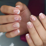 Självhäftande lösnaglar set - franska lösnaglar - 24 delar Kort fyrkantig design Vit Rosa Gradient Konstgjorda Naglar Ballerina Manikyr (Kort Rosa Gradient)
