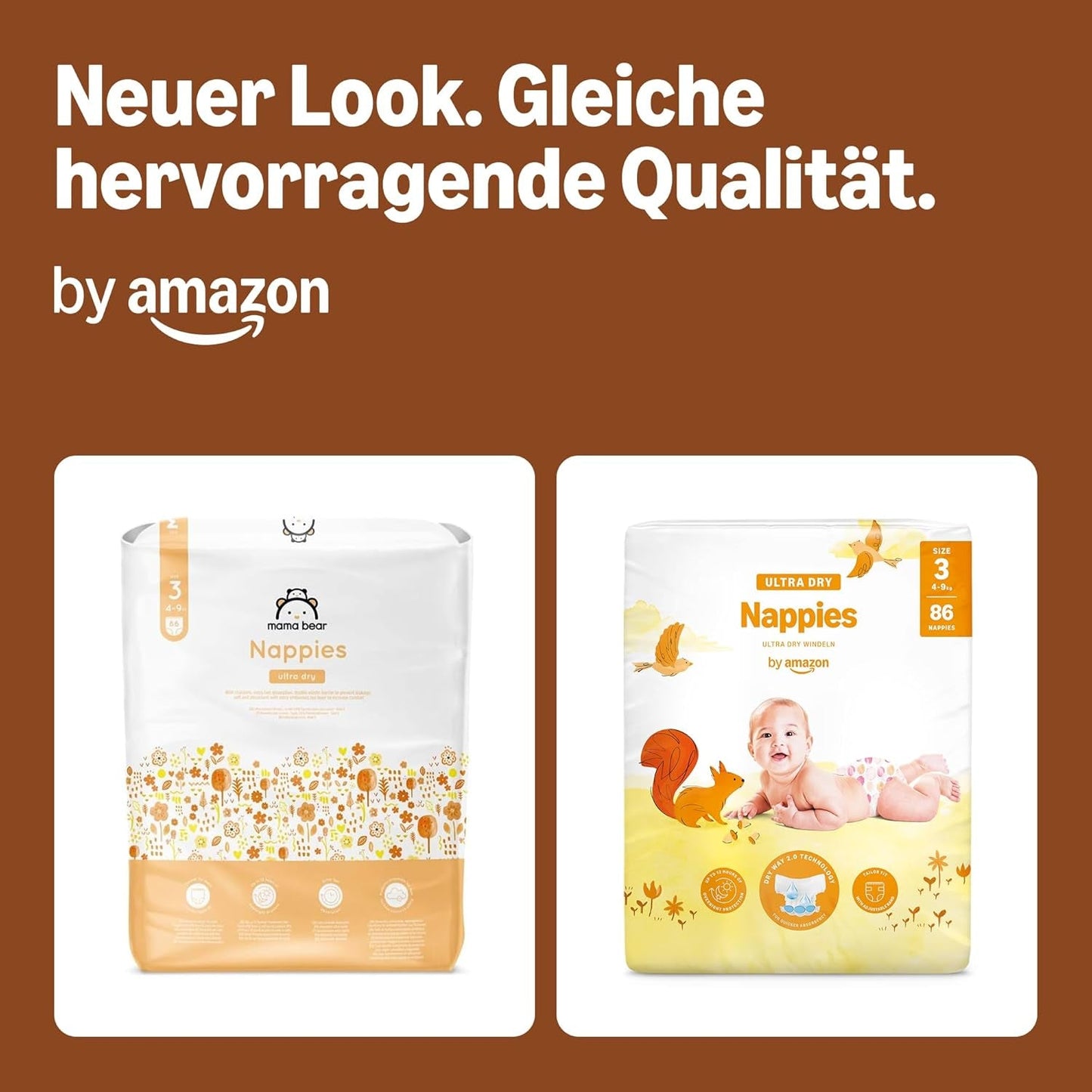 Amazon Ultra Dry blöjor, storlek 3 (4-9 kg) - månadslåda, vit, antal 172 (2 förpackningar om 86) (tidigare Mama Bear, identisk produkt)