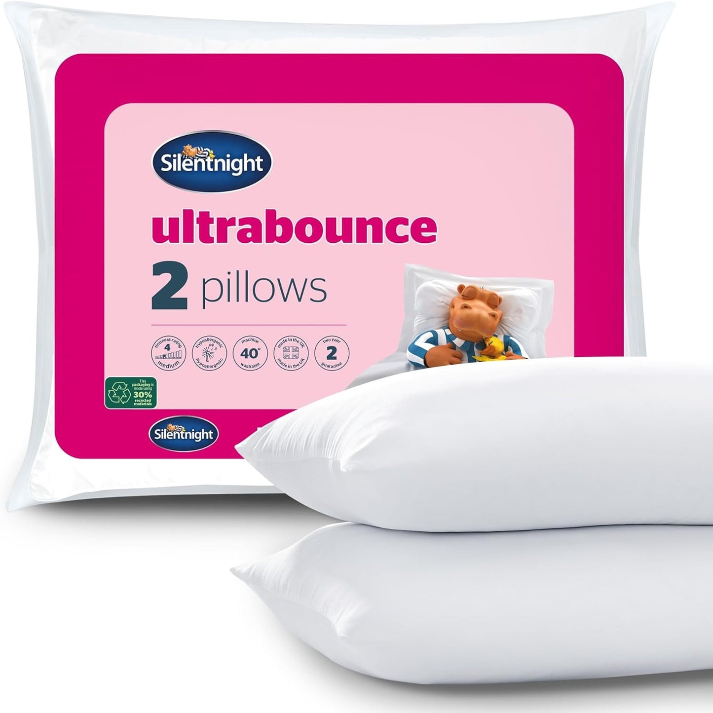 Silentnight Ultrabounce kudde, vit, mikrofiber, vit, 2-pack Naty Shop Standardkuddar 2-pack