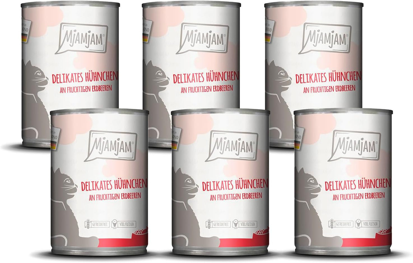 MjAMjAM - Premium våt kattmat - delikat kyckling med fruktiga jordgubbar 400g, förpackning om 6 (6 x 400g), naturell med extra kött
