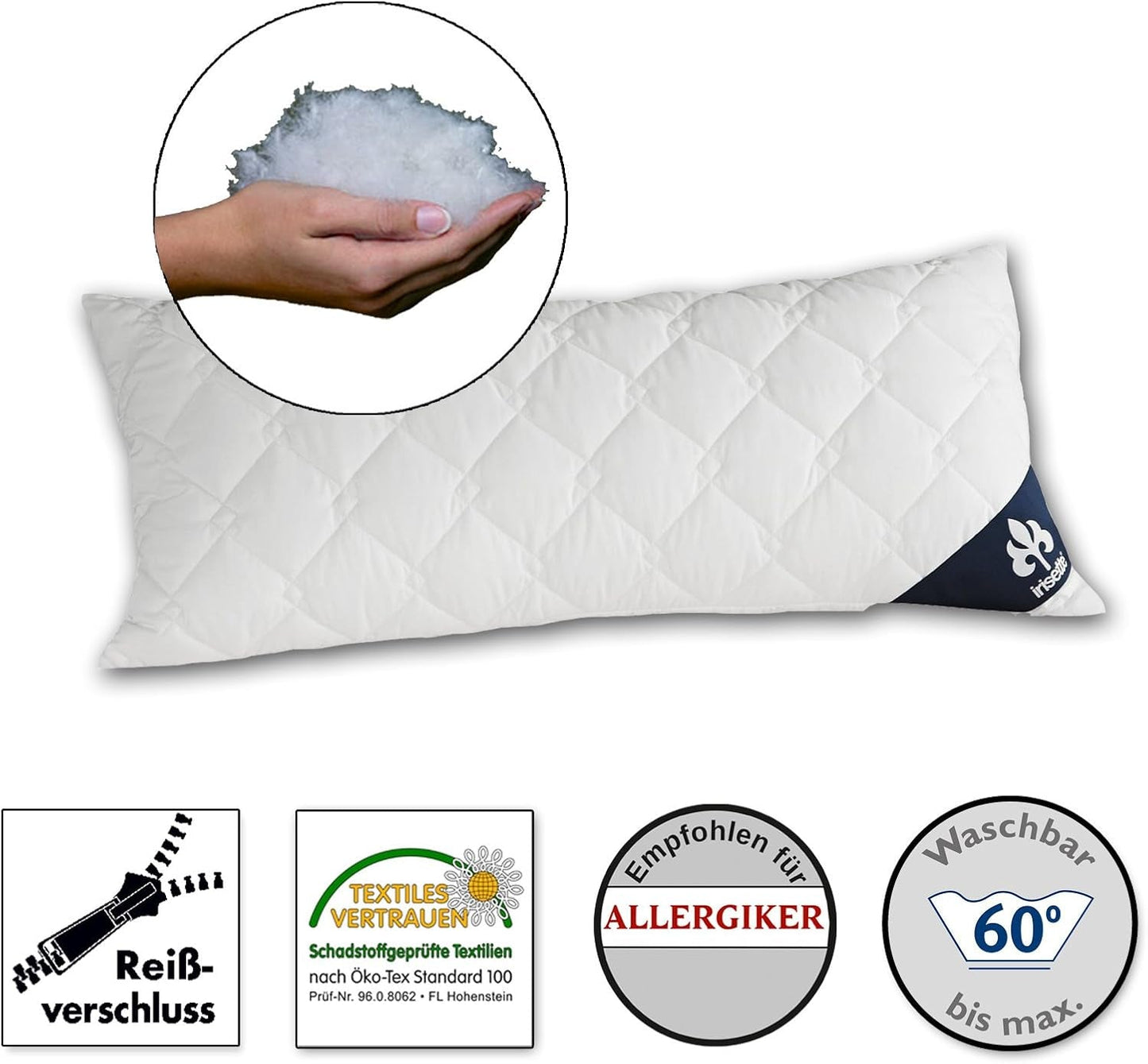 Irisette Micro Thermo kudde - Tillverkad i Tyskland - Kudde med avtagbart mjukt mikrofiberfodral, 40 X 80 Cm, Ã-ko-Tex certifierade Naty Shop standardkuddar Enkel 1 pack-40 X 80 Cm