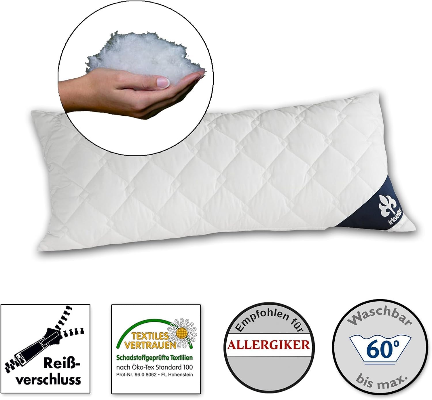 Irisette Micro Thermo kudde - Tillverkad i Tyskland - Kudde med avtagbart mjukt mikrofiberfodral, 40 X 80 Cm, Ã-ko-Tex certifierade Naty Shop standardkuddar Enkel 1 pack-40 X 80 Cm
