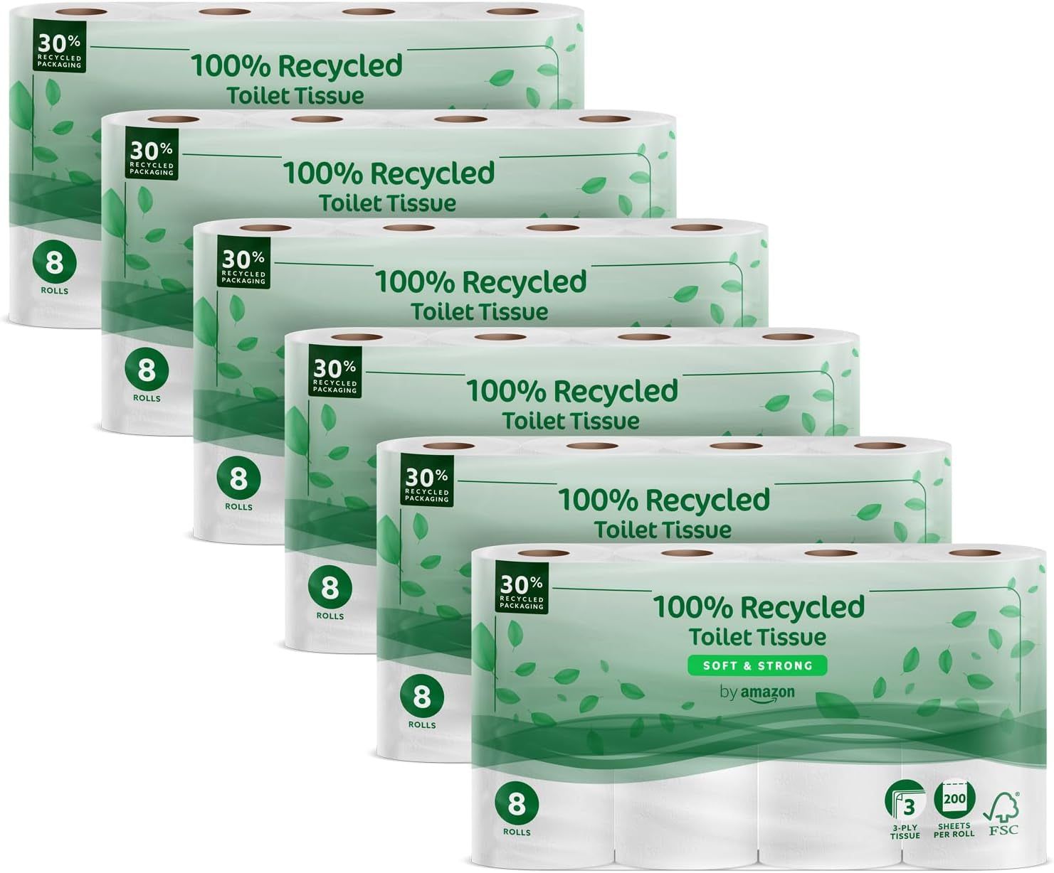 By Amazon Toalettpapper, 3-lagers vadderat, sammetsmjukt, 36 rullar (9 rullar, paket med 4), 200 ark per rulle, Fsc-certifierad