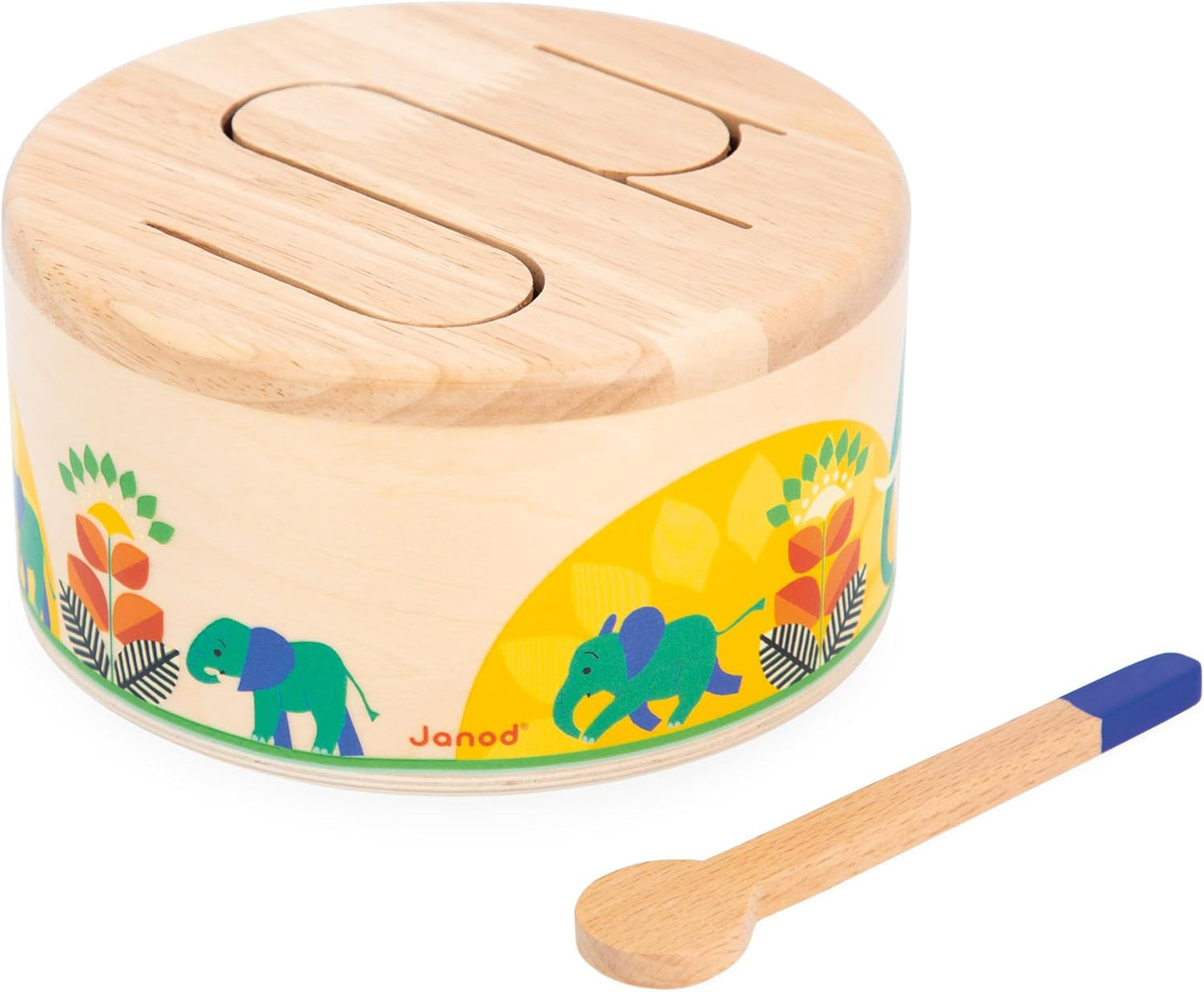Janod - Gioia Drum - FSC trätrumma + trumma - Rollspel och tidig musikalisk utbildning - Akvarell - Från 18 månader, J07650 Bebe Toys Naty Shop