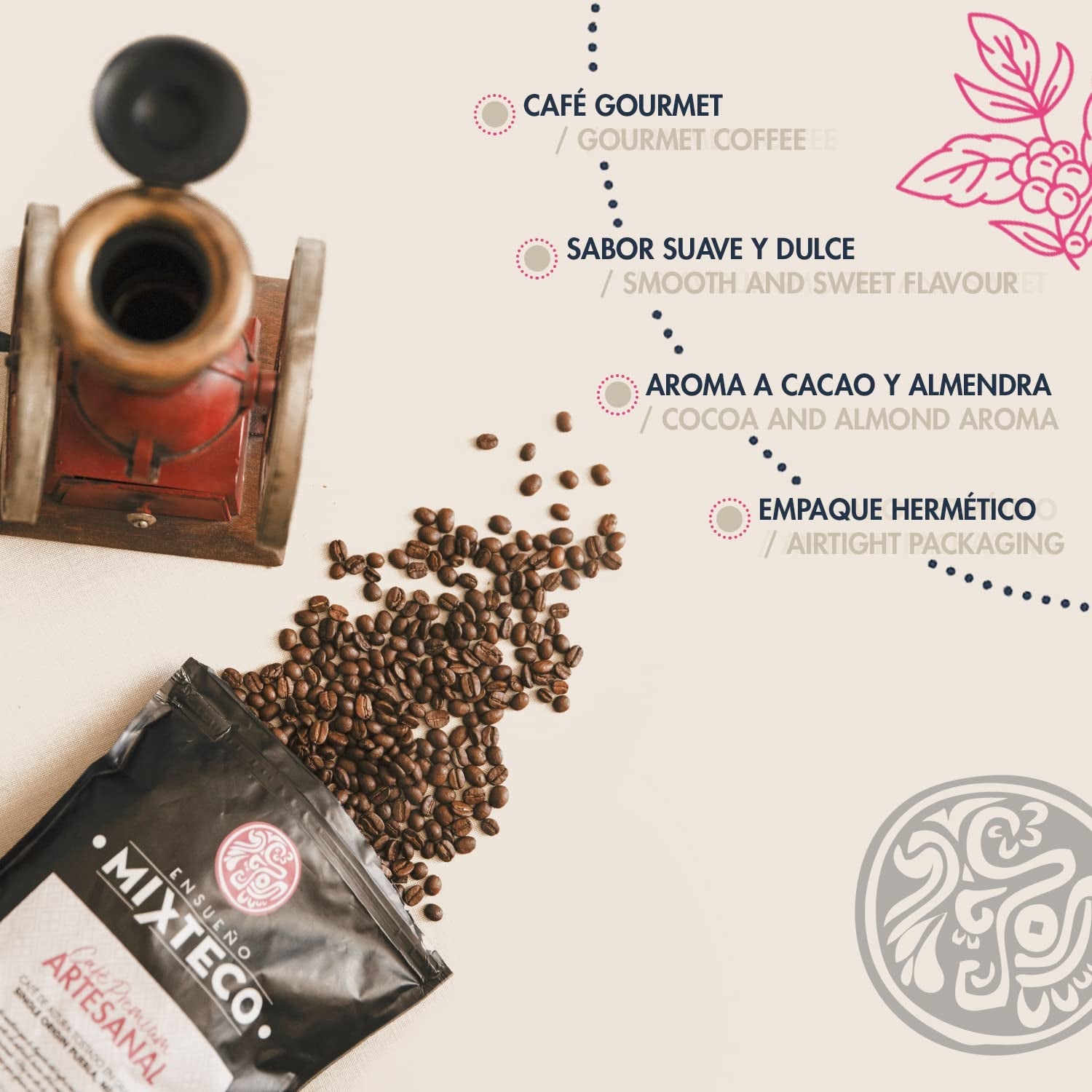 Rostade Arabica kaffebönor | 500 g med inslag av kakao och mandel | Från en traditionell kafferosteri | Delikat smak