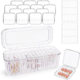 INMORVEN Nail Storage Box Set - 14 genomskinliga spiklådor + 1 stor ask och 60 självhäftande skivor - Idealisk för förvaring av lösnaglar, gelnageltillbehör och nagellack (14 stycken i ett lager)