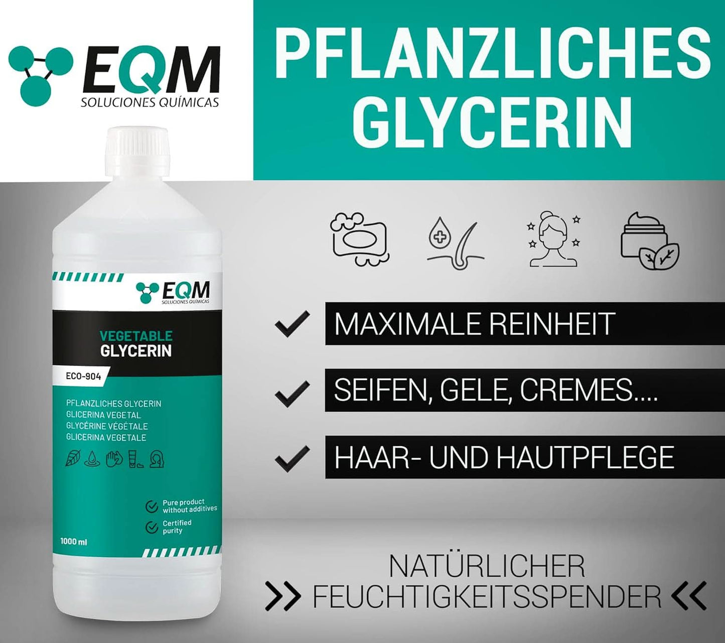 Vegetabilisk glycerin, 100 % naturlig, naturlig fuktighetskräm för hår och hud, idealisk för tvål, schampon, krämer, 1 liter dusch och bad Naty Shop