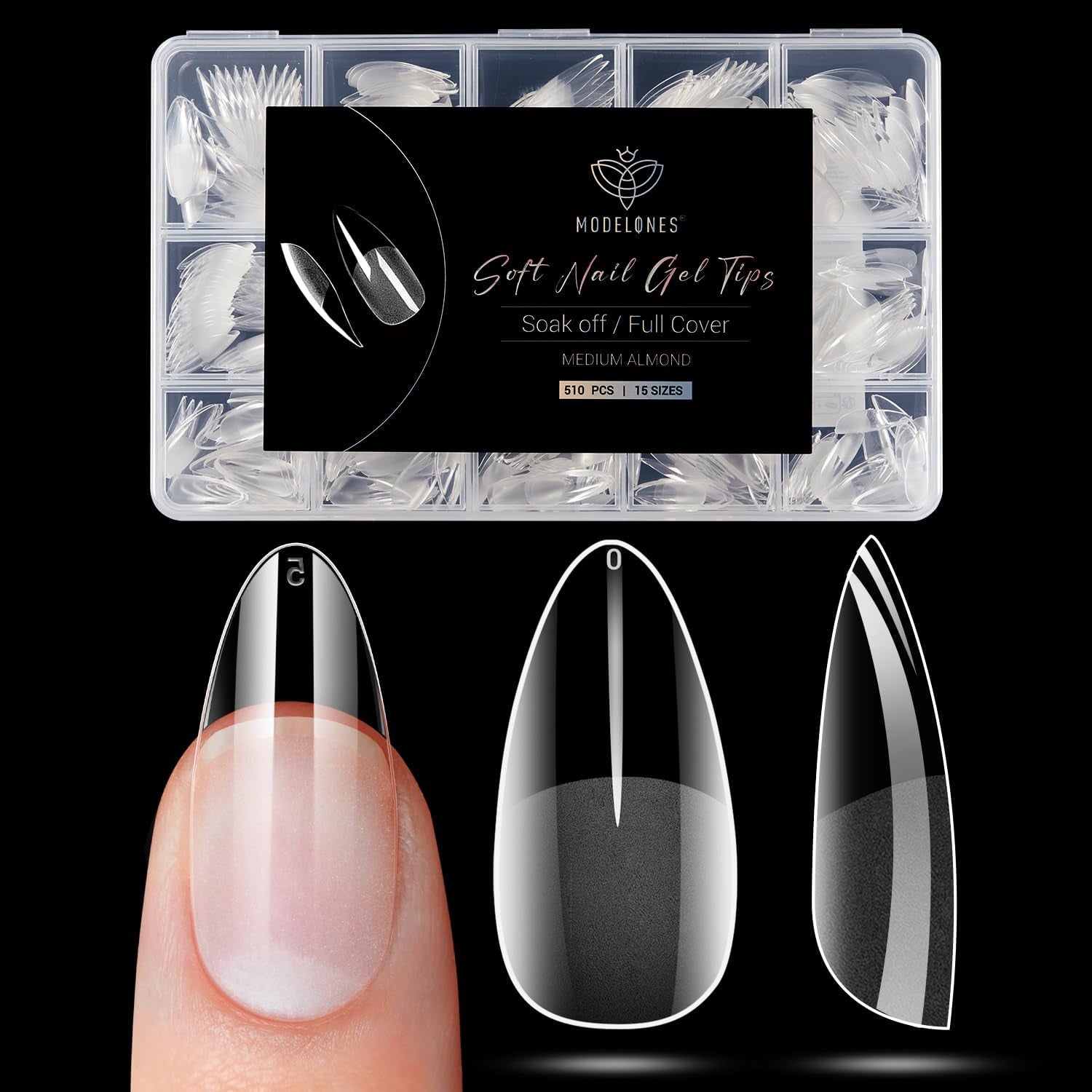 Modelones Nail Tips 510 Pieces - Heltäckande Nail Tips Set, Gel Tips Set, Pre-Polish PMMA Resin Nail Tips, Konstgjorda naglar för lim på Nail Art DIY, Short Squoval
