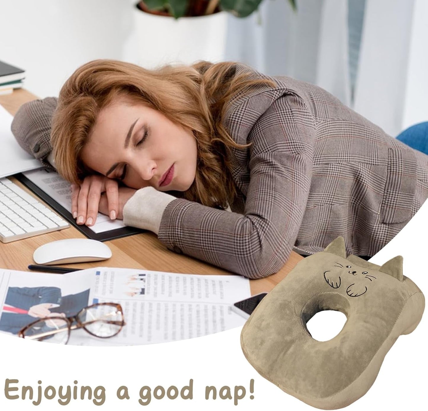 Office Sovkudde Memory Bomull Söt Öronhål Kudde Mjuk Sovkudde Side Sleeper Öronkudde för kvinnor Flickor Barn (Kattunge Grå) Cervikala ortopediska kuddar Naty Shop