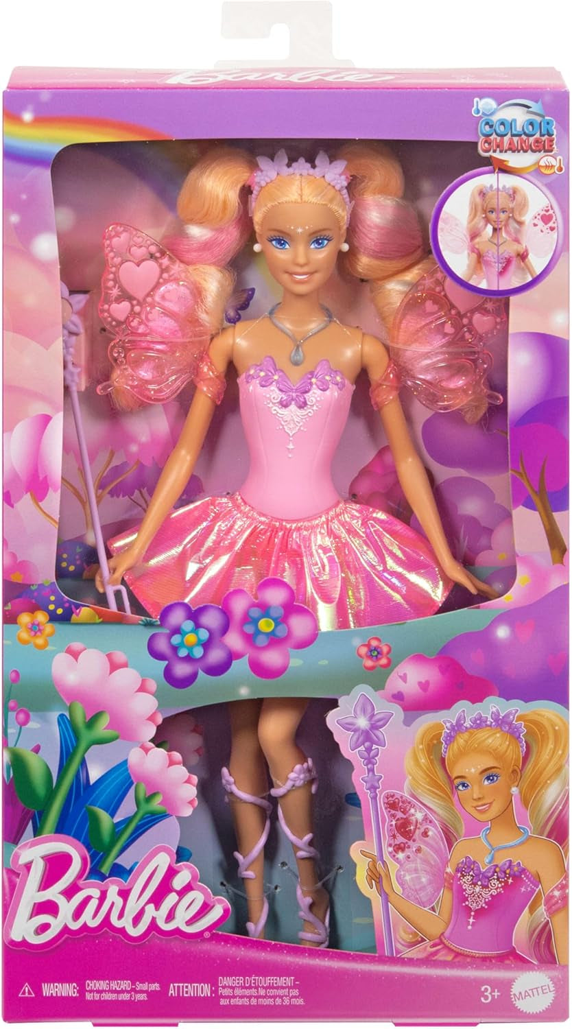 Mattel Barbie Doll Fairy med leksaksstav och modeaccessoarer, fantastiskt tema med vingar och färgskiftande outfit, JCP76, [Multicolor] Naty Shop Dolls