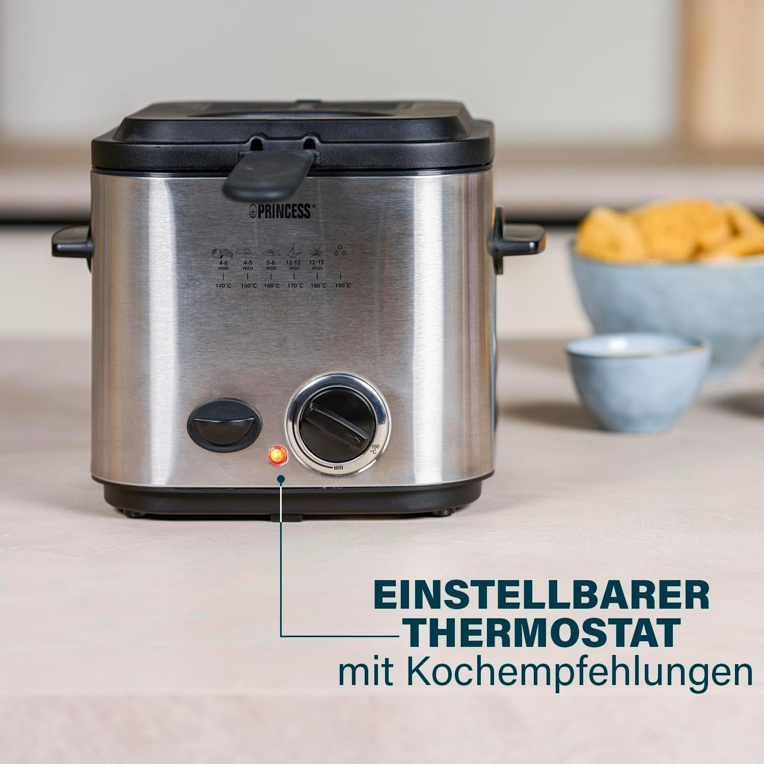 Princess 182611 Mini Fondue Fritös - Snabbuppvärmning - Luktfilter - 1,2 liters kapacitet, Silver Hushållsapparater Naty Shop