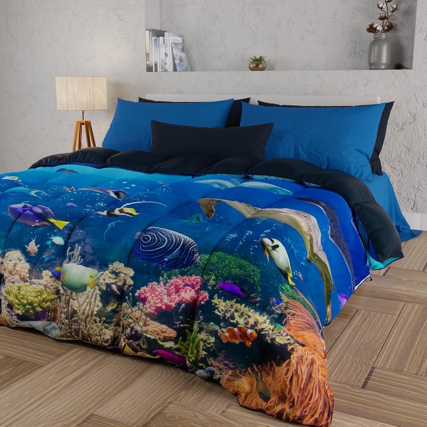 PETTI Artigiani Italiani påslakan för dubbelsäng, 100% Made in Italy, Akvarium Quilts and Quilts Naty Shop