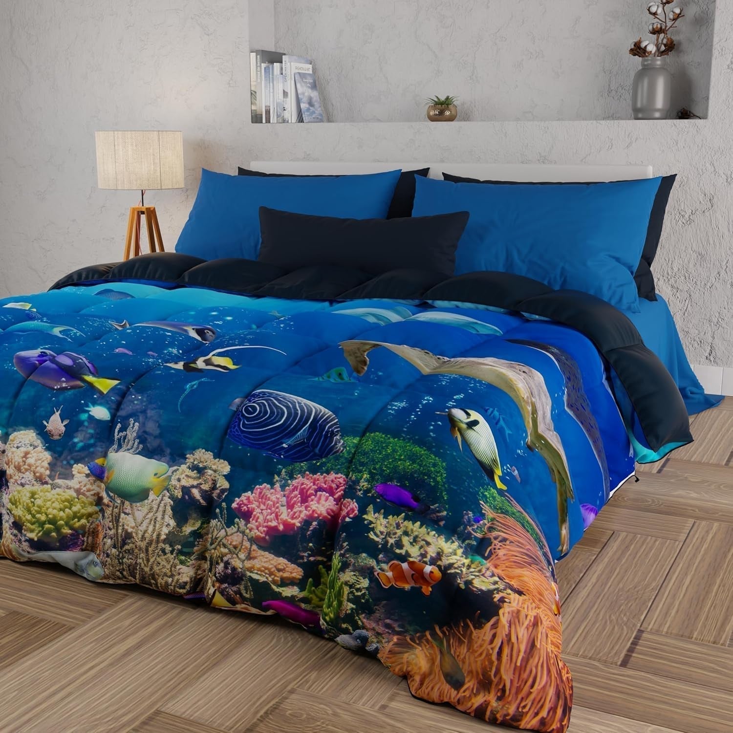 PETTI Artigiani Italiani påslakan för dubbelsäng, 100% Made in Italy, Akvarium Quilts and Quilts Naty Shop