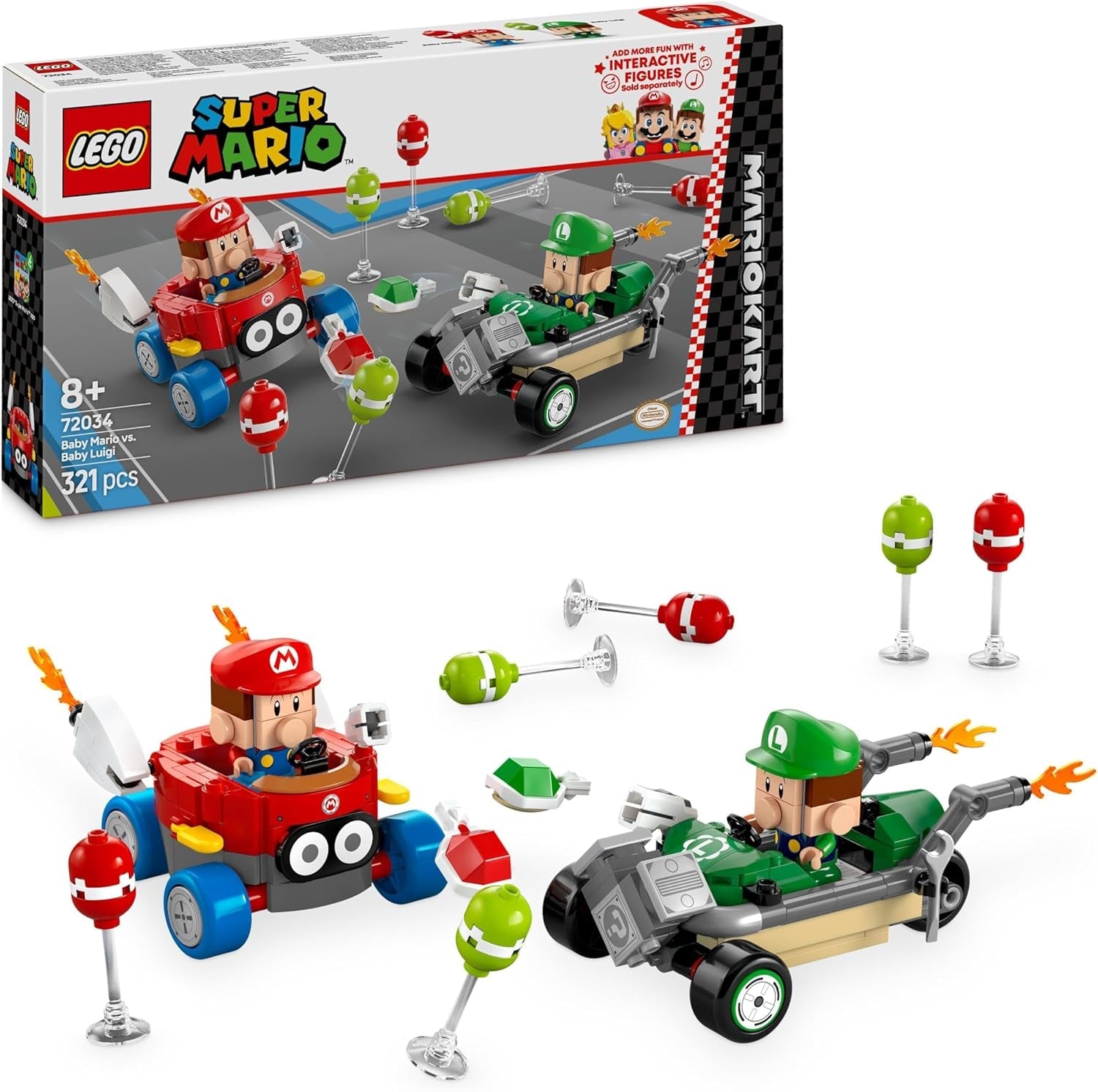 LEGO Mario Kart - Baby Mario vs. Baby Luigi Nintendo Samlarfigurer 2 Byggbara Speedmen-leksakspresent för pojkar, flickor och spelare i åldern 8+ Äventyrsleksak 72034 Byggset Besuche den LEGO-Store Standardtitel