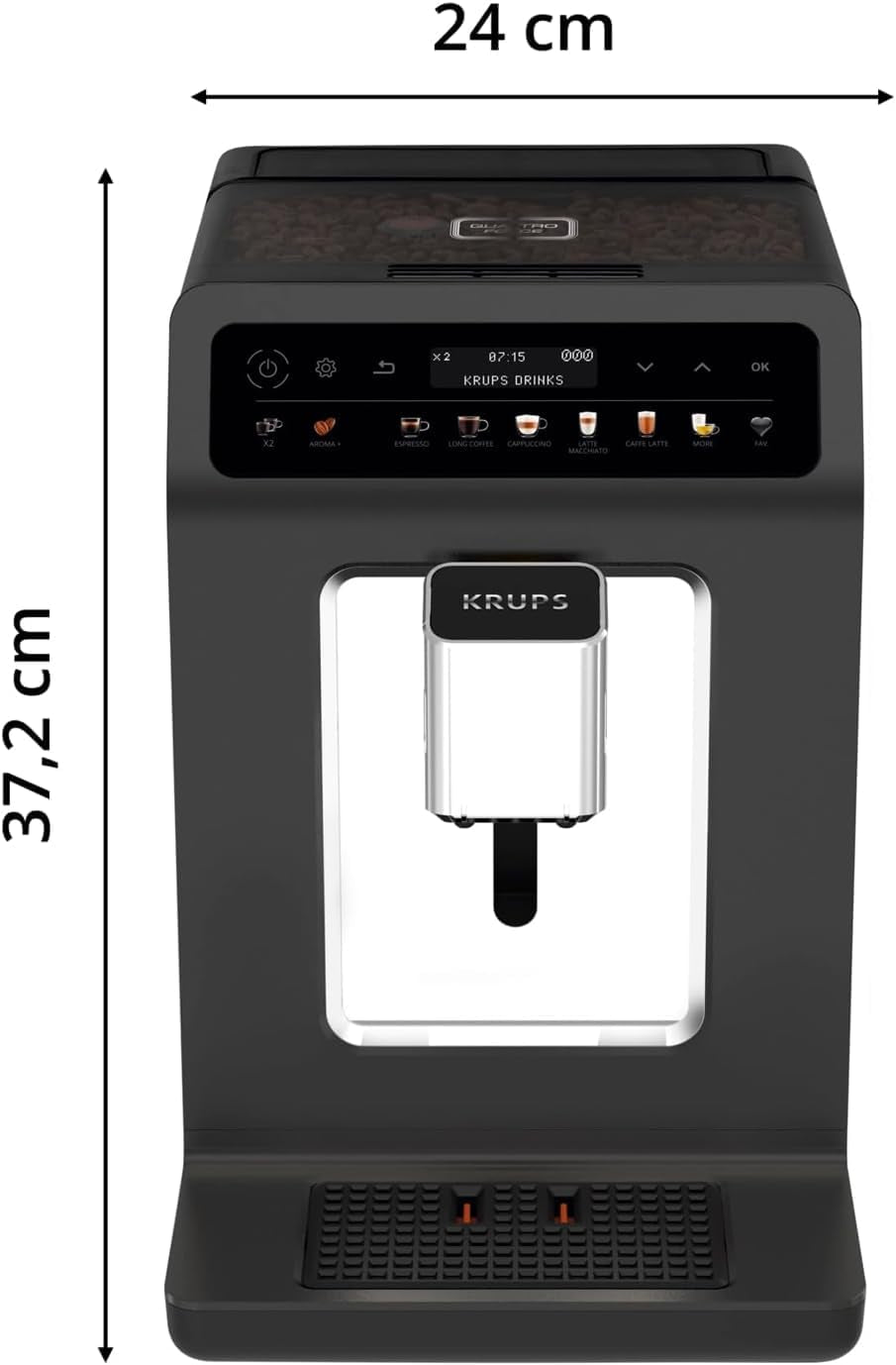 KRUPS Evidence En automatisk espressomaskin med mjölkslang, entrycks cappuccino, 12 specialdrycker, 2-koppsfunktion, färgdisplay, espressomaskin, TÜV-certifikat, svart, EA895N10