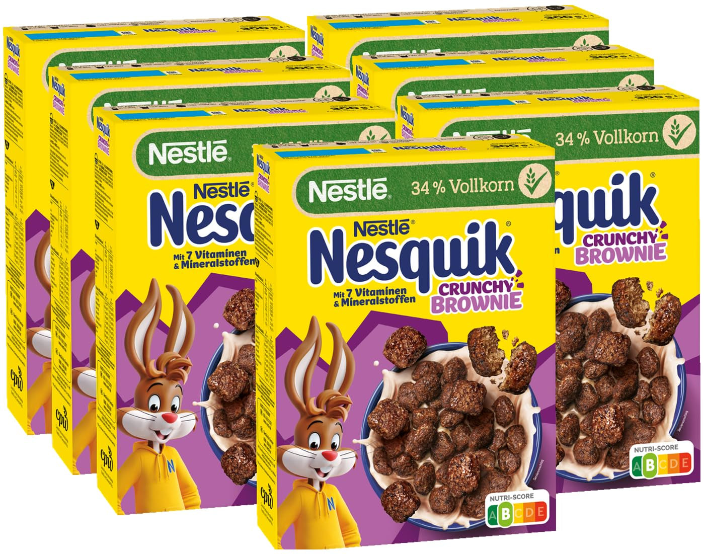 Nestlé NESQUIK Crunchy Brownie, Crunchy Frukostflingor med chokladchips och en innovativ form för extra knaprig, 7-pack (7 x 300 g)