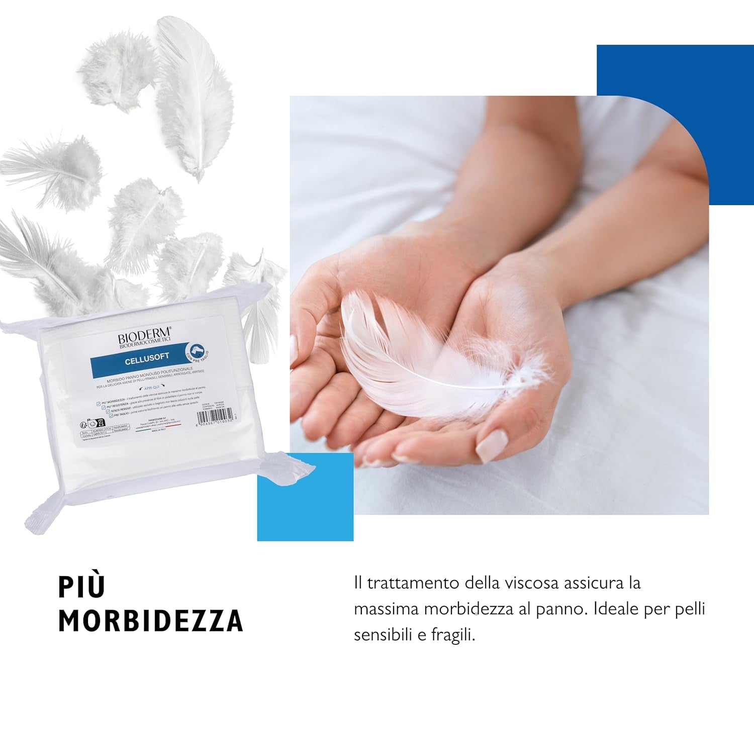 BIODERM Cellusoft - mjuka, multifunktionella våtservetter av viskos och polyester för engångsbruk - multifunktionella våtservetter för den känsliga hygienen av känslig och rodnad hud hos äldre och barn - 30 x 38 cm (50)