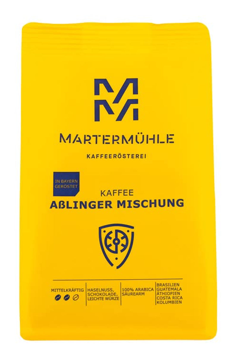 Martermühle Aßlinger Mischung Kaffeebohnen 1kg I Arabica I Smaker: Haselnuss, Leichte Würze, Schokolade I Ganze Kaffee-Bohnen schonend geröstet, säurearm