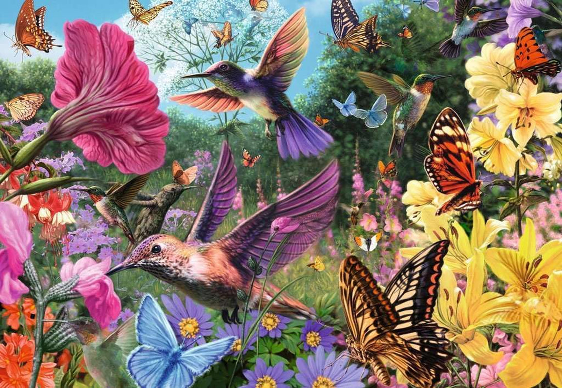 Ravensburger Puzzle 12001369 - Hummingbirds and Butterflies - 200-bitars pussel för äldre och seniorer med större pusselbitar, grepp, stor bildmall och pusselbaspussel Naty Shop