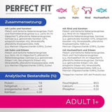 Perfect Fit Vuxen 1+ våtfoderval med lax, djuphavsfisk, nötkött och kyckling, 48 påsar, 12x85g (paket med 4) - Premium våtfoder för vuxna katter från 1 års ålder